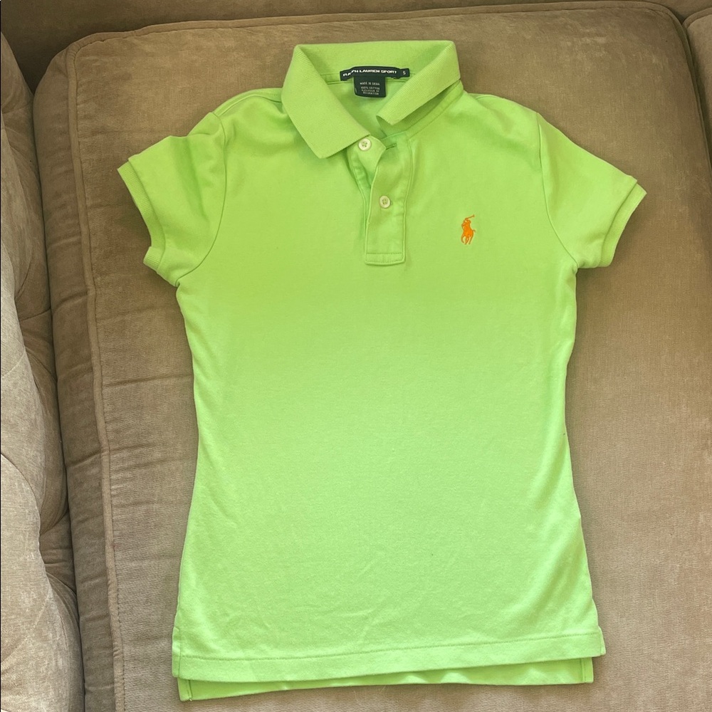 Polo by Ralph Lauren Neon Lime Girls' Short Sleeve Polo with Orange Pony